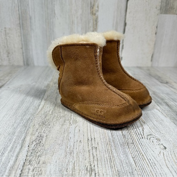 UGG Boo Bootie Baby Boots Chestnut Brown Shearling Cuff Lace #134 - Picture 5 of 11